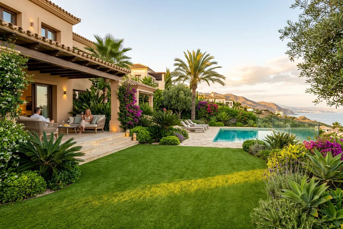 Artificial Grass & Landscaping setup on a Mediterranean terrace in Benalmádena, Costa del Sol