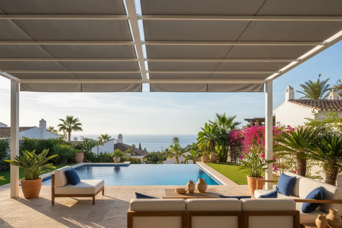 Awnings & Toldos setup on a Mediterranean terrace in Benalmádena, Costa del Sol