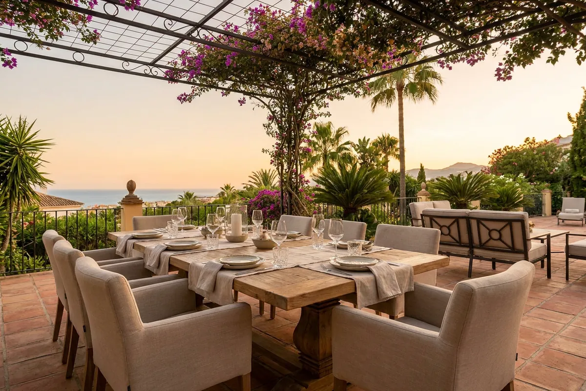 Outdoor Dining Sets setup on a Mediterranean terrace in Benalmádena, Costa del Sol