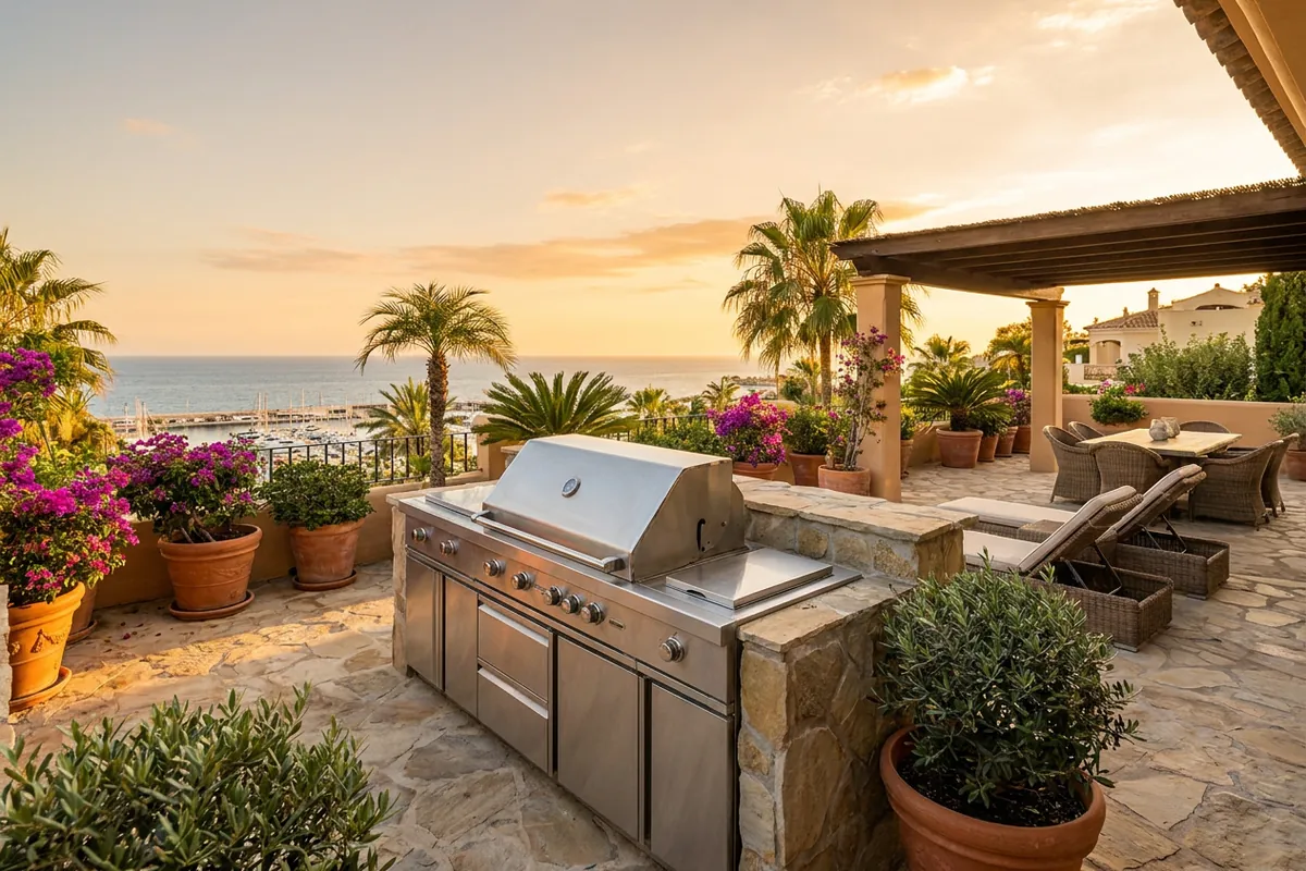Gas BBQs setup on a Mediterranean terrace in Benalmádena, Costa del Sol
