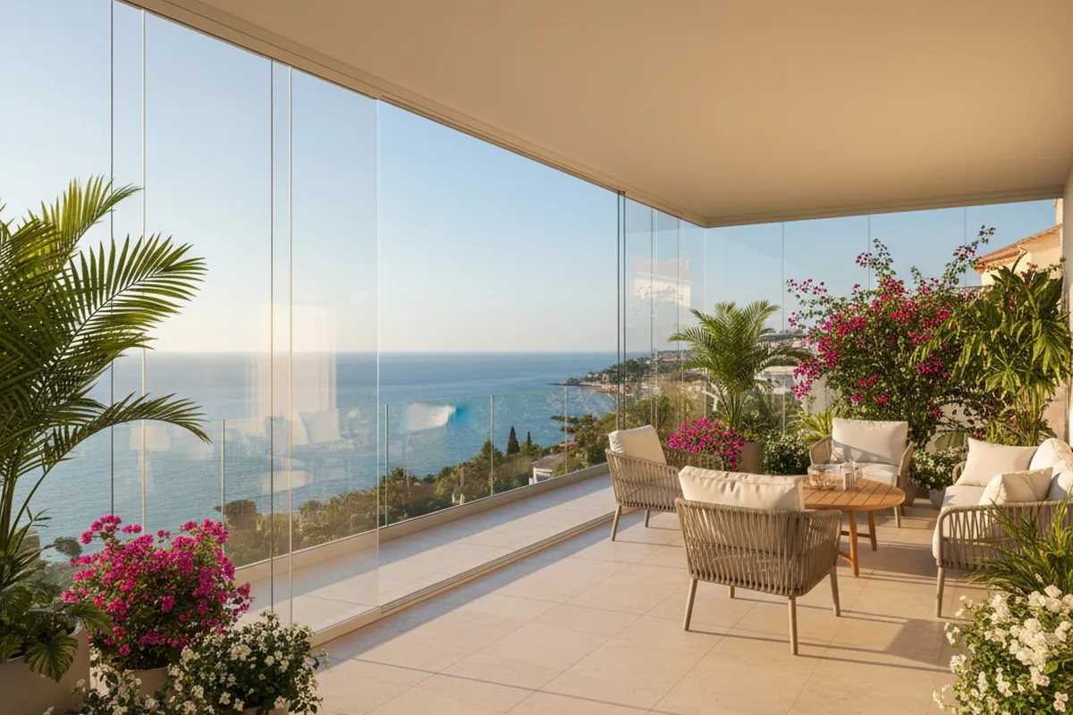 Glass Curtains & Glass Rooms setup on a Mediterranean terrace in Benalmádena, Costa del Sol