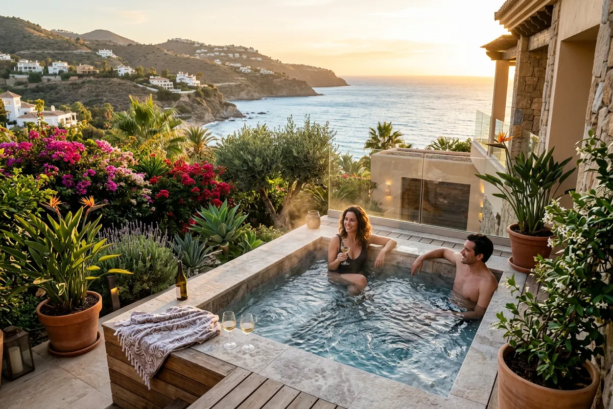 Hot Tubs & Swim Spas setup on a Mediterranean terrace in Benalmádena, Costa del Sol