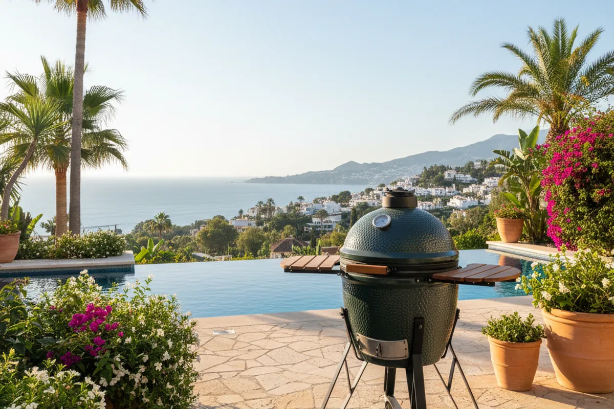 Kamado BBQs setup on a Mediterranean terrace in Benalmádena, Costa del Sol