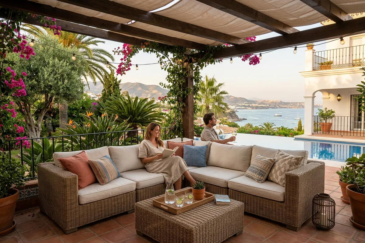 Rattan Lounge Sets setup on a Mediterranean terrace in Benalmádena, Costa del Sol