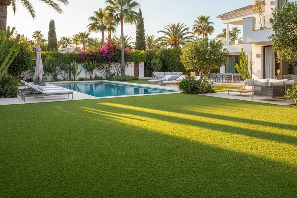 Artificial Grass & Landscaping setup on a Mediterranean terrace in Estepona, Costa del Sol