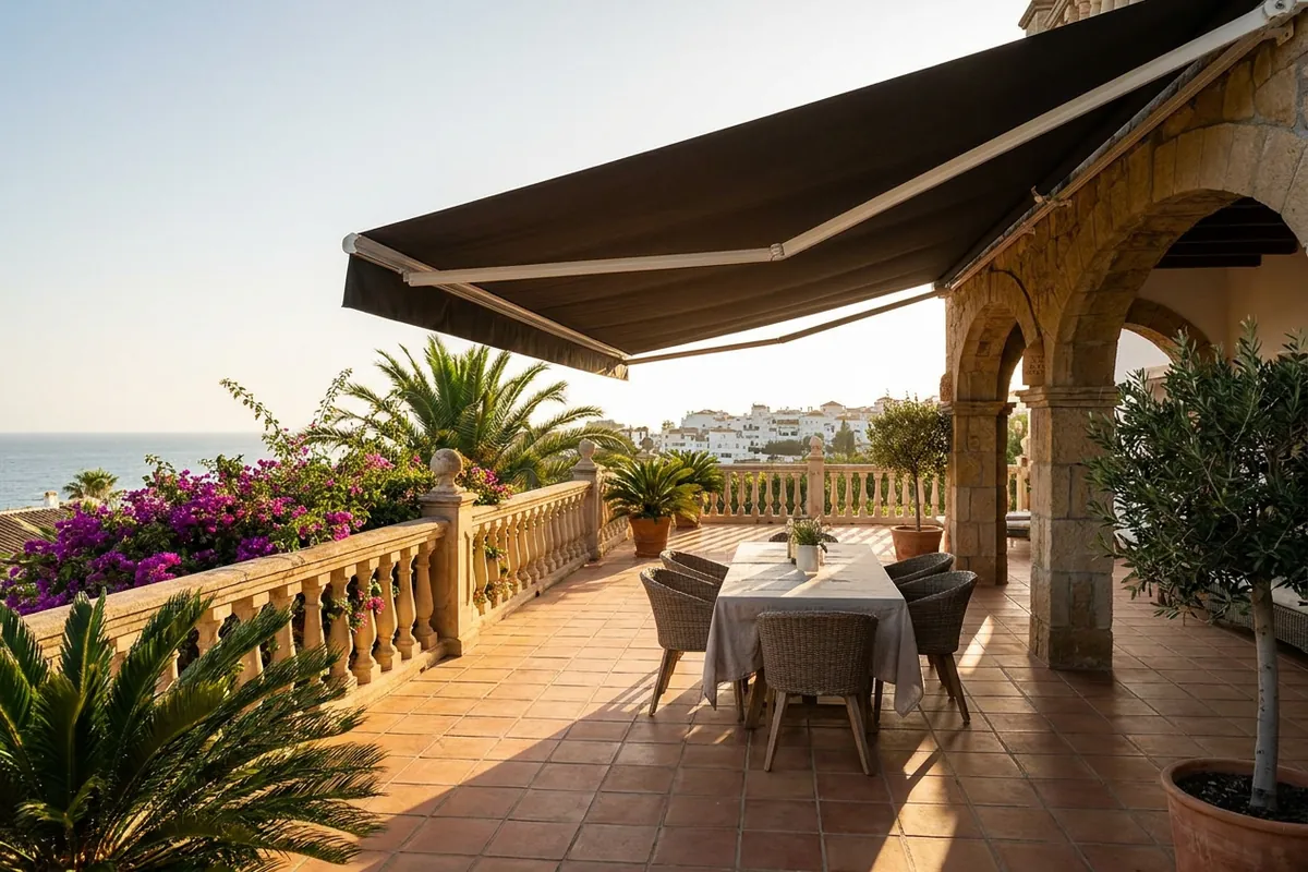 Awnings & Toldos setup on a Mediterranean terrace in Estepona, Costa del Sol