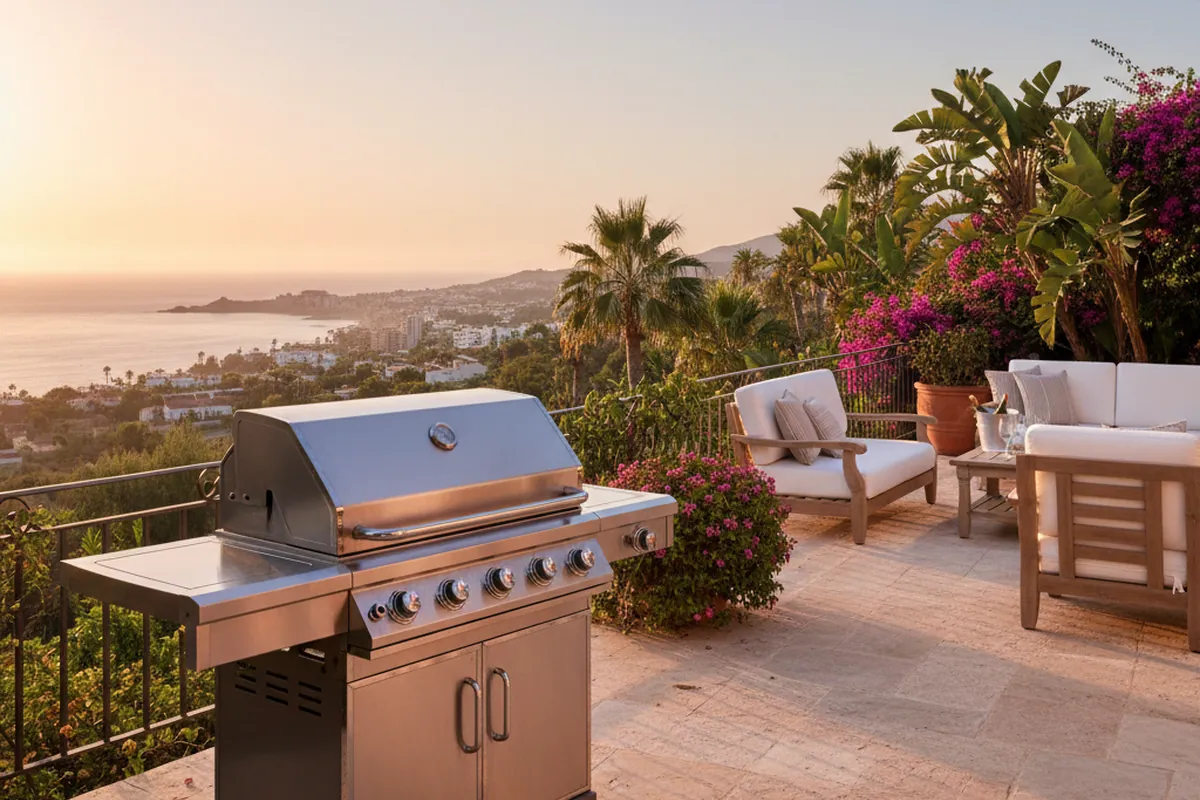 Gas BBQs setup on a Mediterranean terrace in Estepona, Costa del Sol