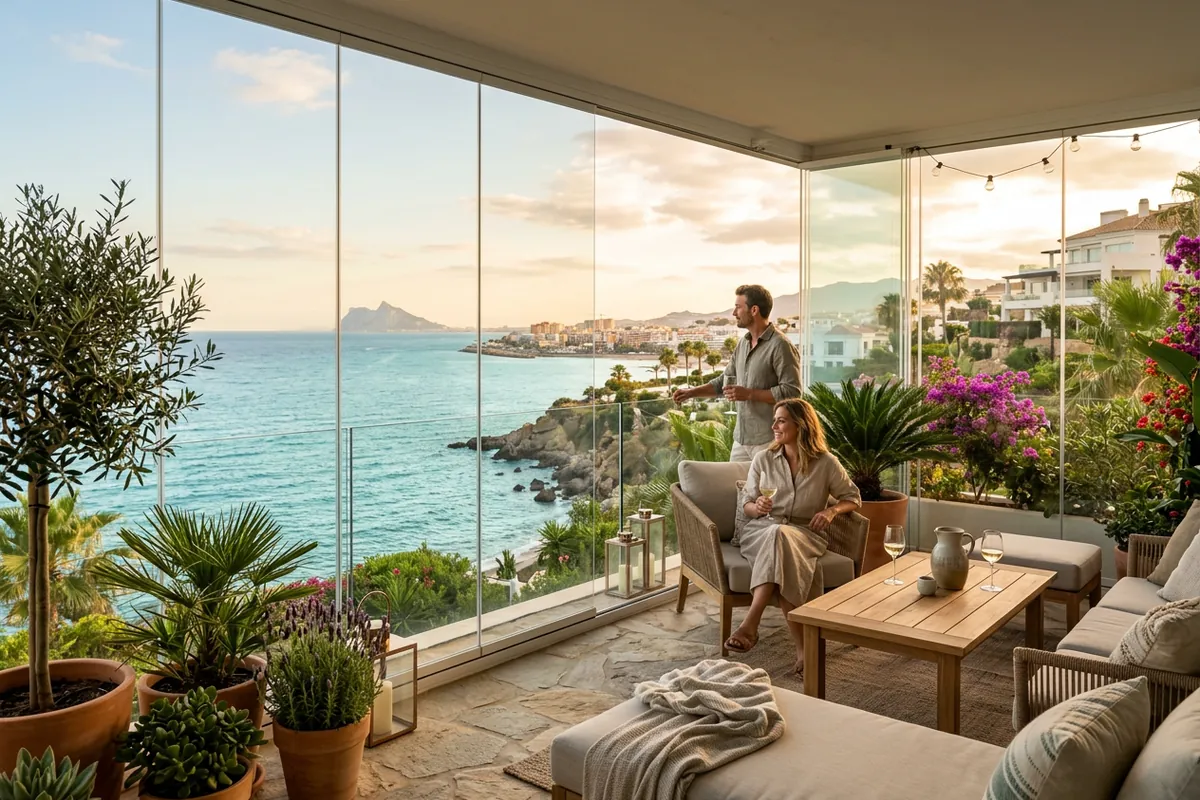 Glass Curtains & Glass Rooms setup on a Mediterranean terrace in Estepona, Costa del Sol