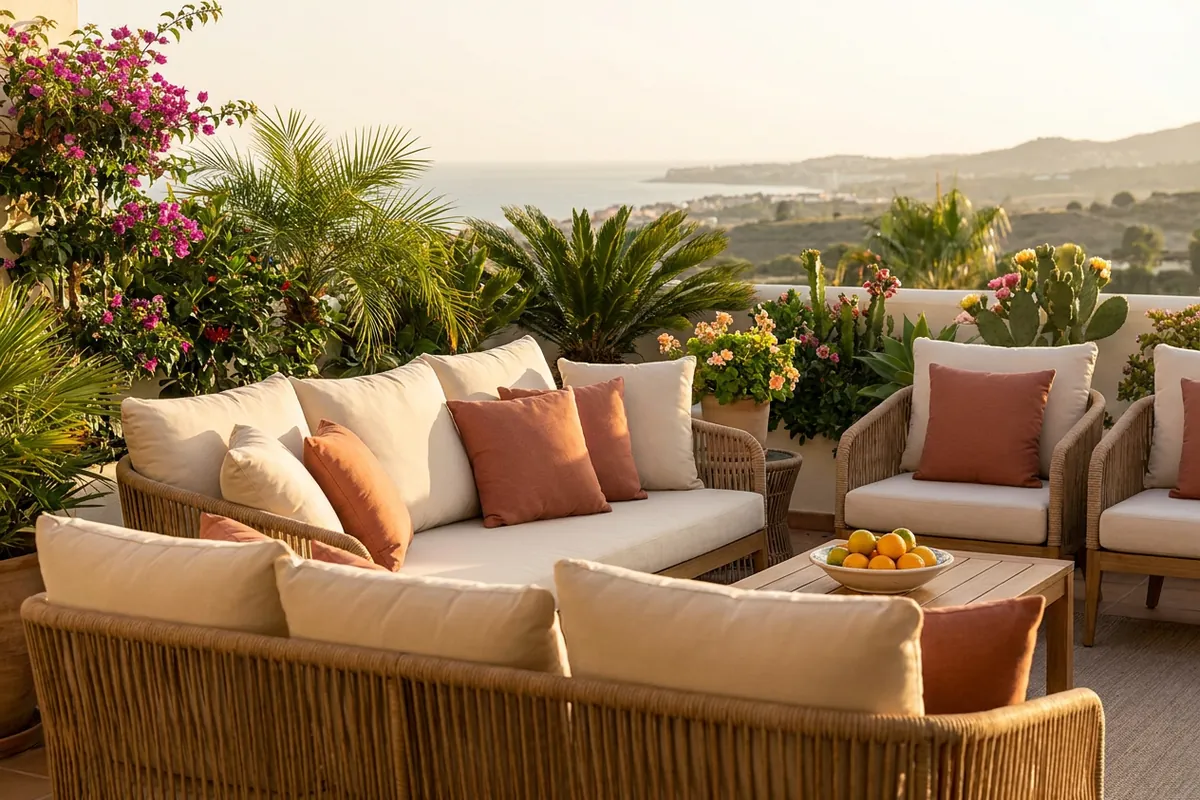 Outdoor Cushions & Textiles setup on a Mediterranean terrace in Estepona, Costa del Sol