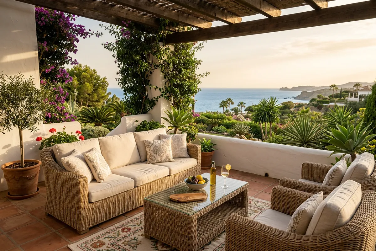 Rattan Lounge Sets setup on a Mediterranean terrace in Estepona, Costa del Sol