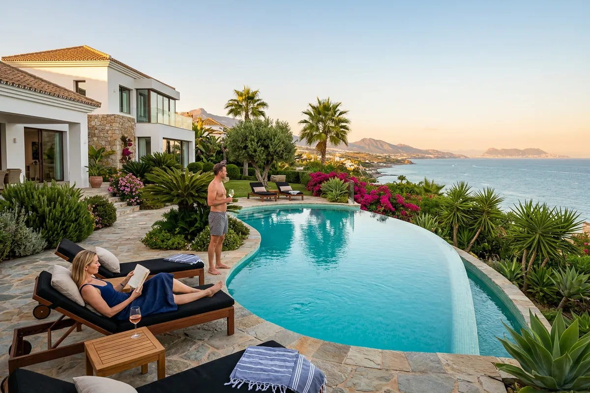 Swimming Pools setup on a Mediterranean terrace in Estepona, Costa del Sol