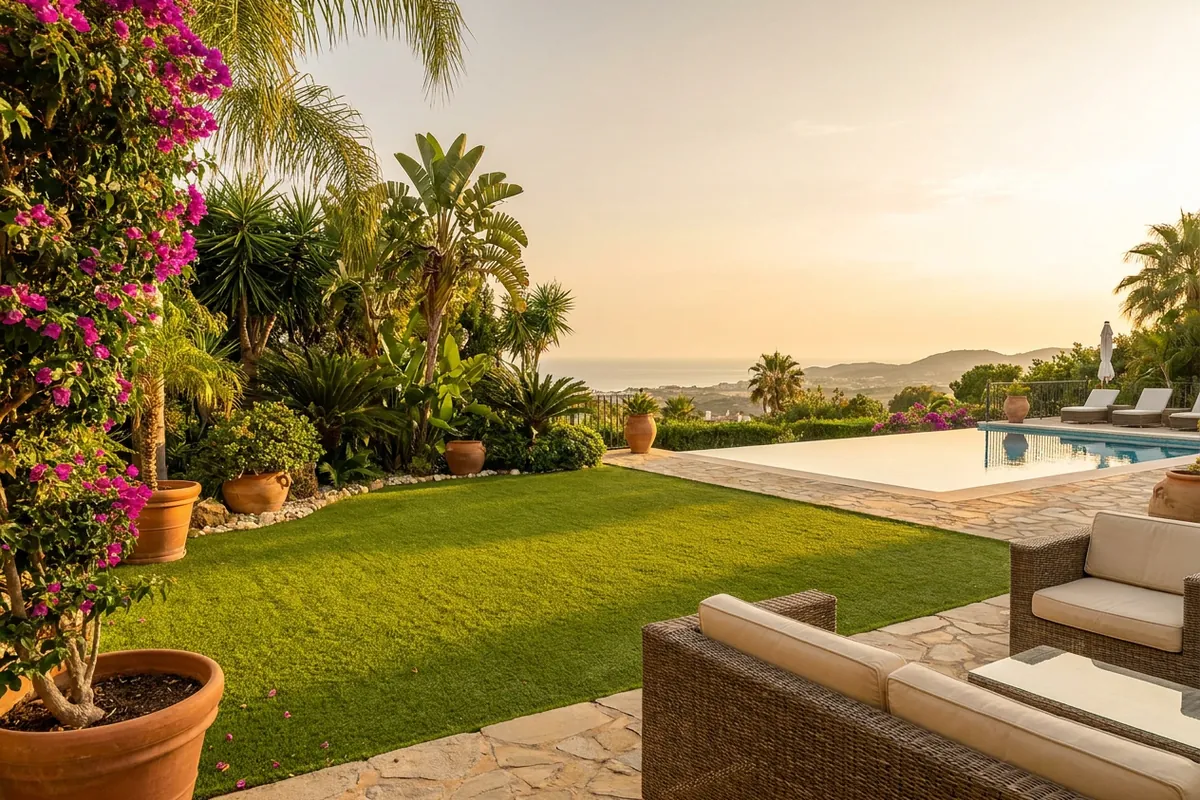 Artificial Grass & Landscaping setup on a Mediterranean terrace in Fuengirola, Costa del Sol