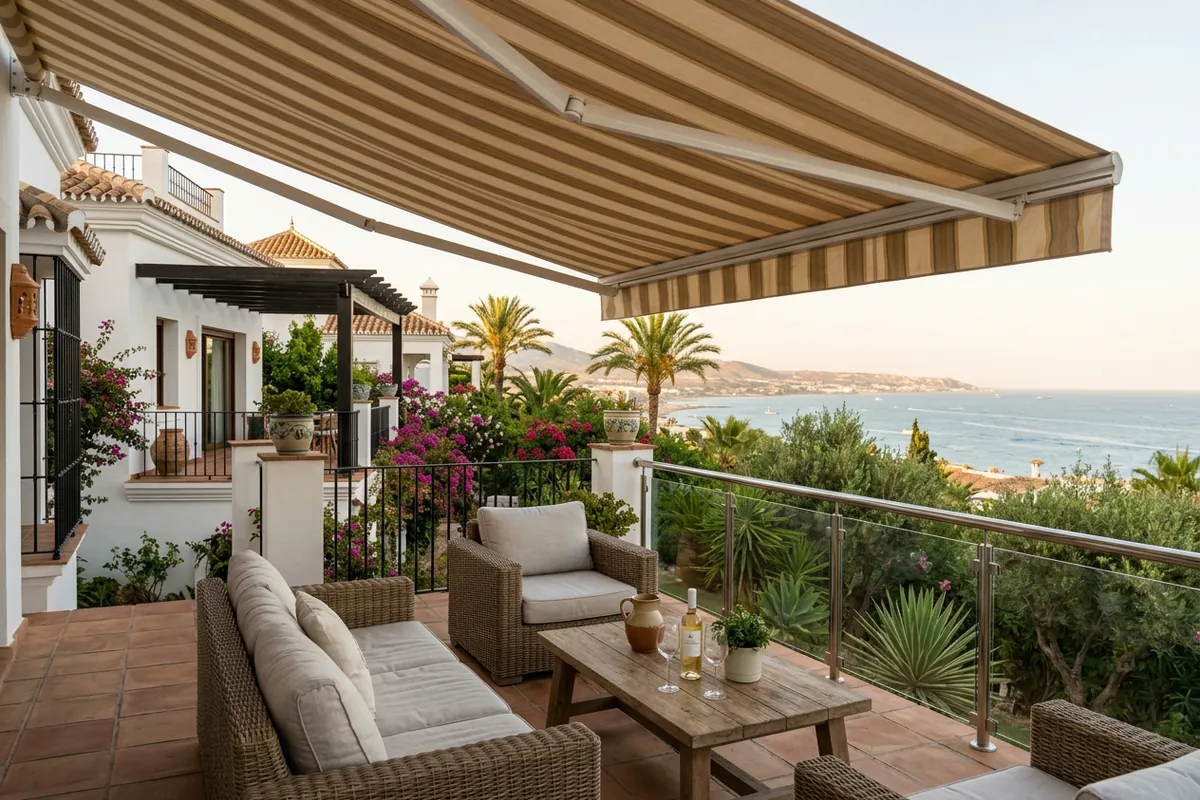 Awnings & Toldos setup on a Mediterranean terrace in Fuengirola, Costa del Sol