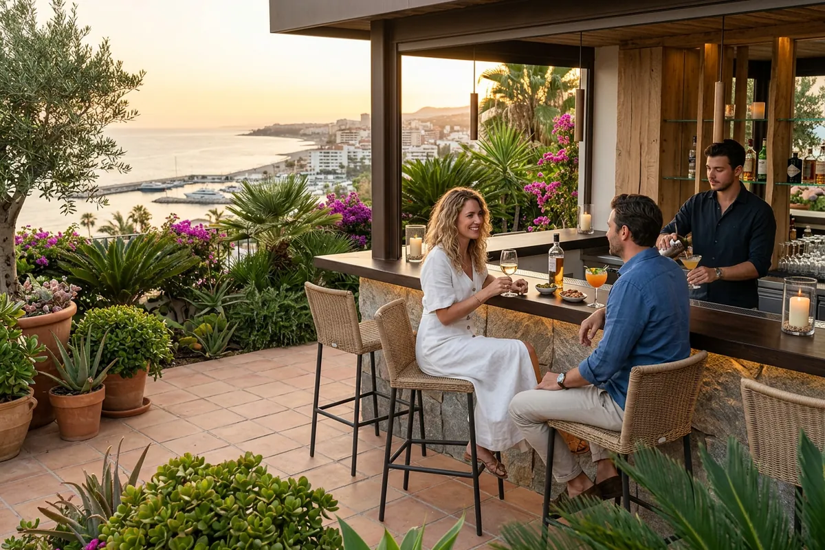 Outdoor Bar Furniture setup on a Mediterranean terrace in Fuengirola, Costa del Sol