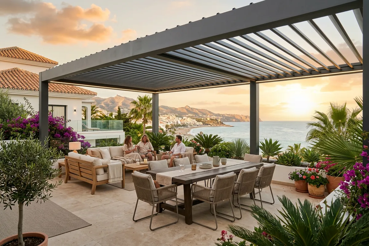Bioclimatic Pergolas setup on a Mediterranean terrace in Fuengirola, Costa del Sol