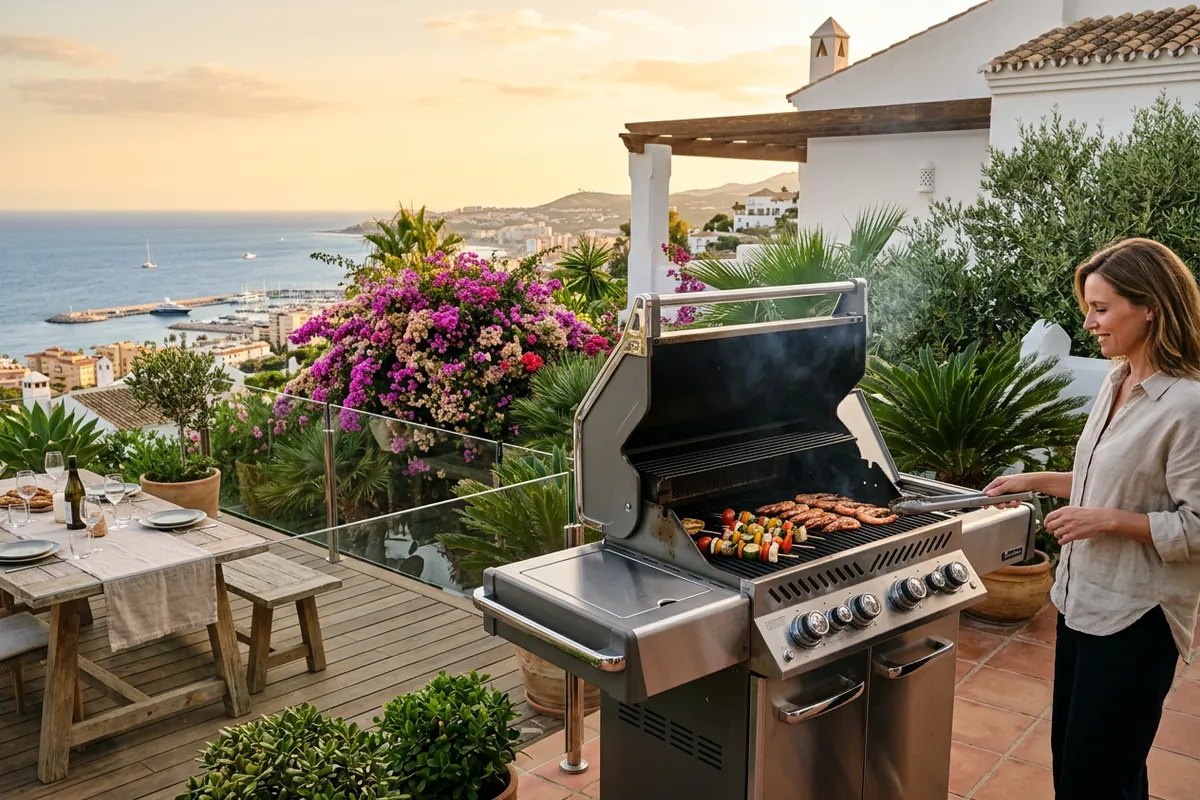 Gas BBQs setup on a Mediterranean terrace in Fuengirola, Costa del Sol