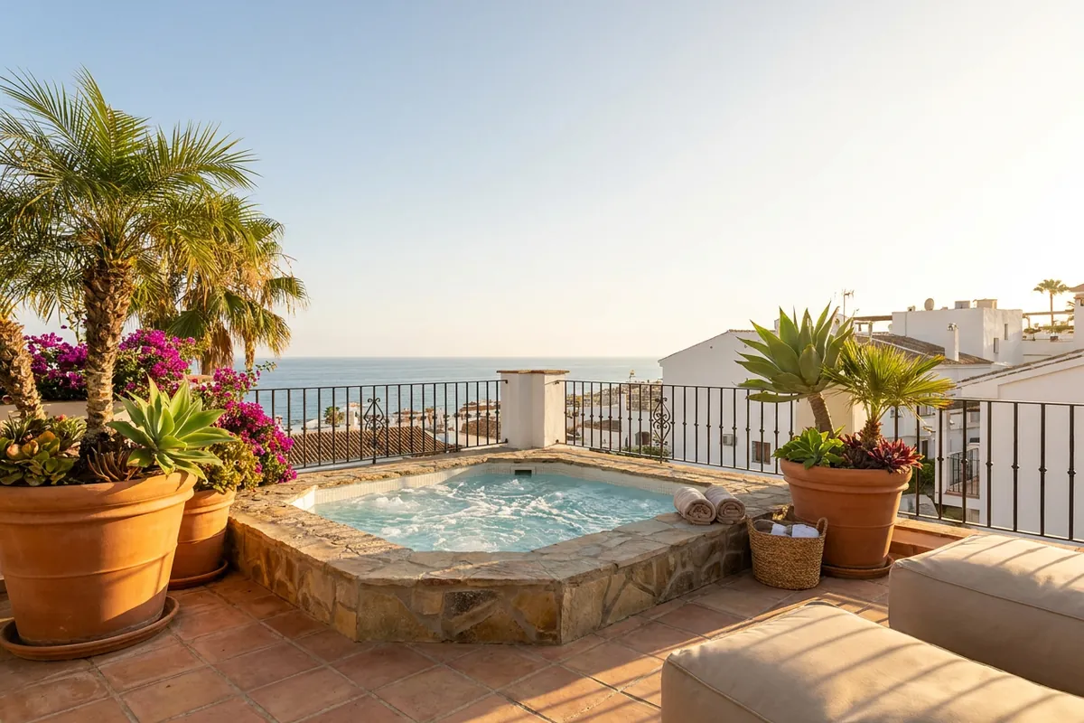 Hot Tubs & Swim Spas setup on a Mediterranean terrace in Fuengirola, Costa del Sol