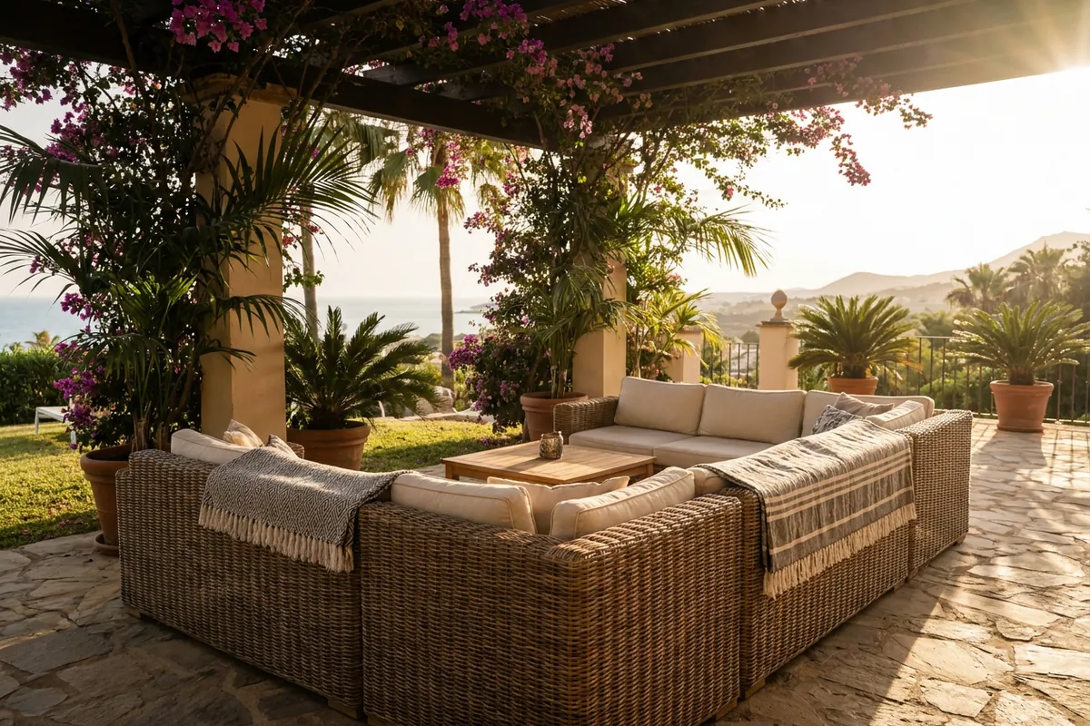 Rattan Lounge Sets setup on a Mediterranean terrace in Fuengirola, Costa del Sol