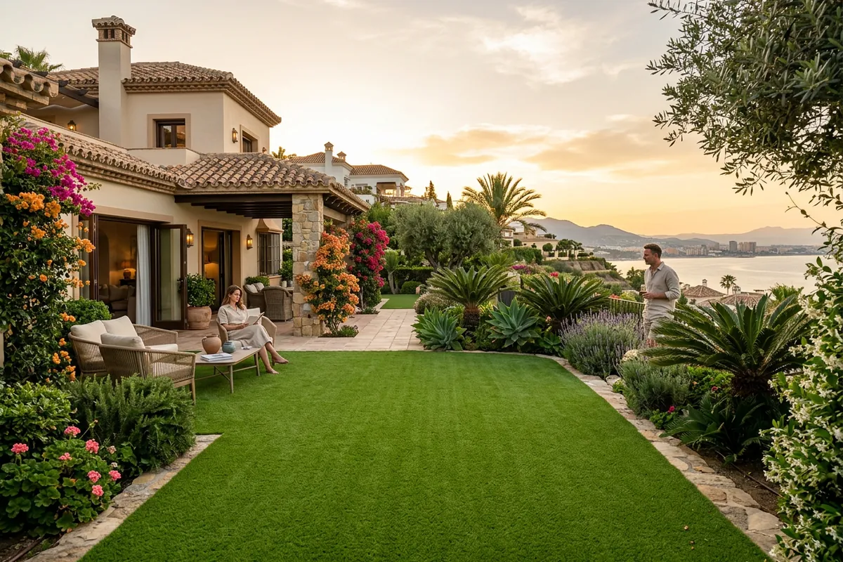 Artificial Grass & Landscaping setup on a Mediterranean terrace in Málaga, Costa del Sol
