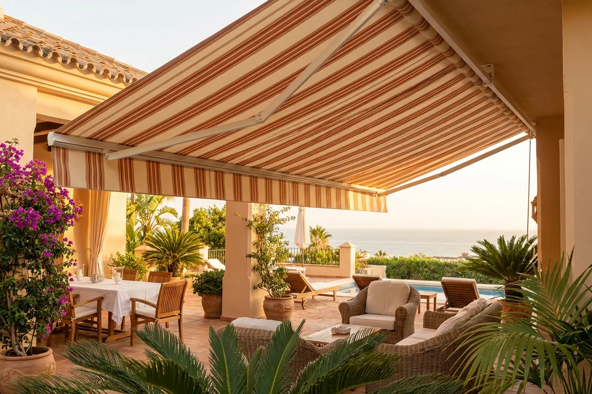 Awnings & Toldos setup on a Mediterranean terrace in Málaga, Costa del Sol