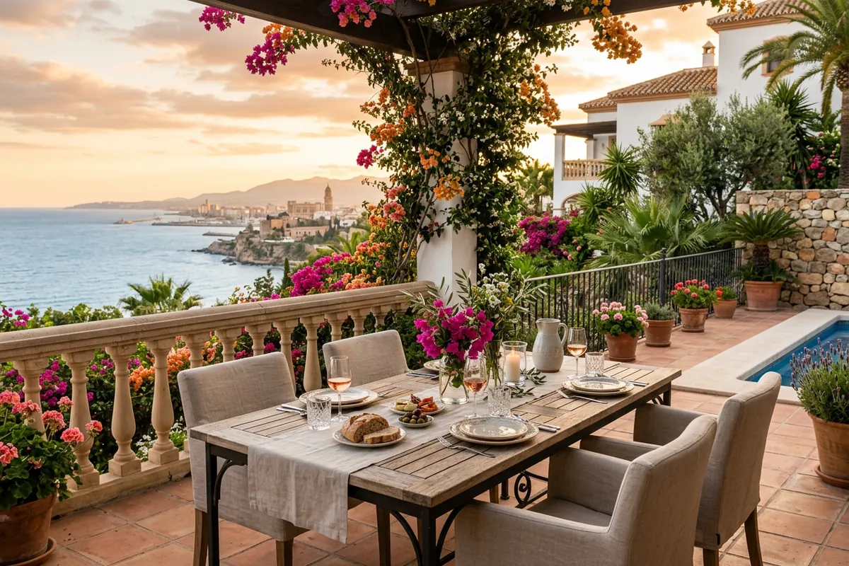 Outdoor Dining Sets setup on a Mediterranean terrace in Málaga, Costa del Sol