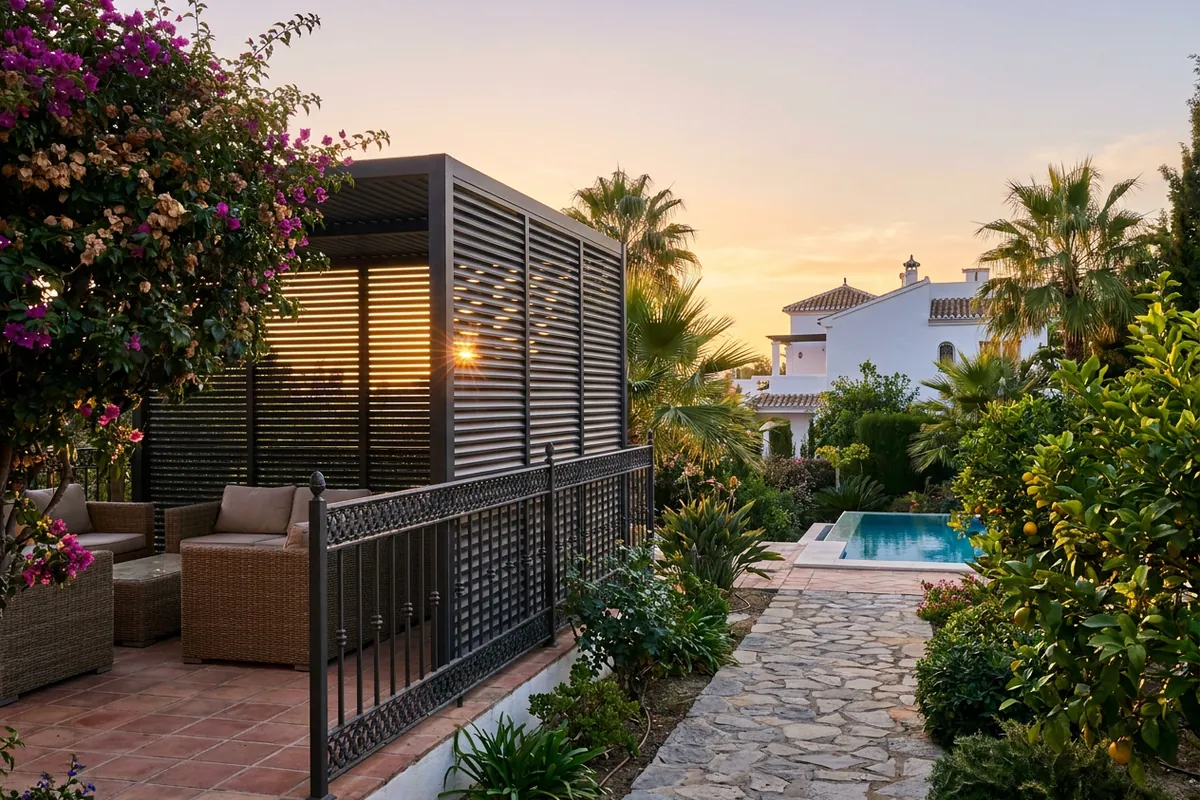Garden Fencing & Privacy Screens setup on a Mediterranean terrace in Málaga, Costa del Sol