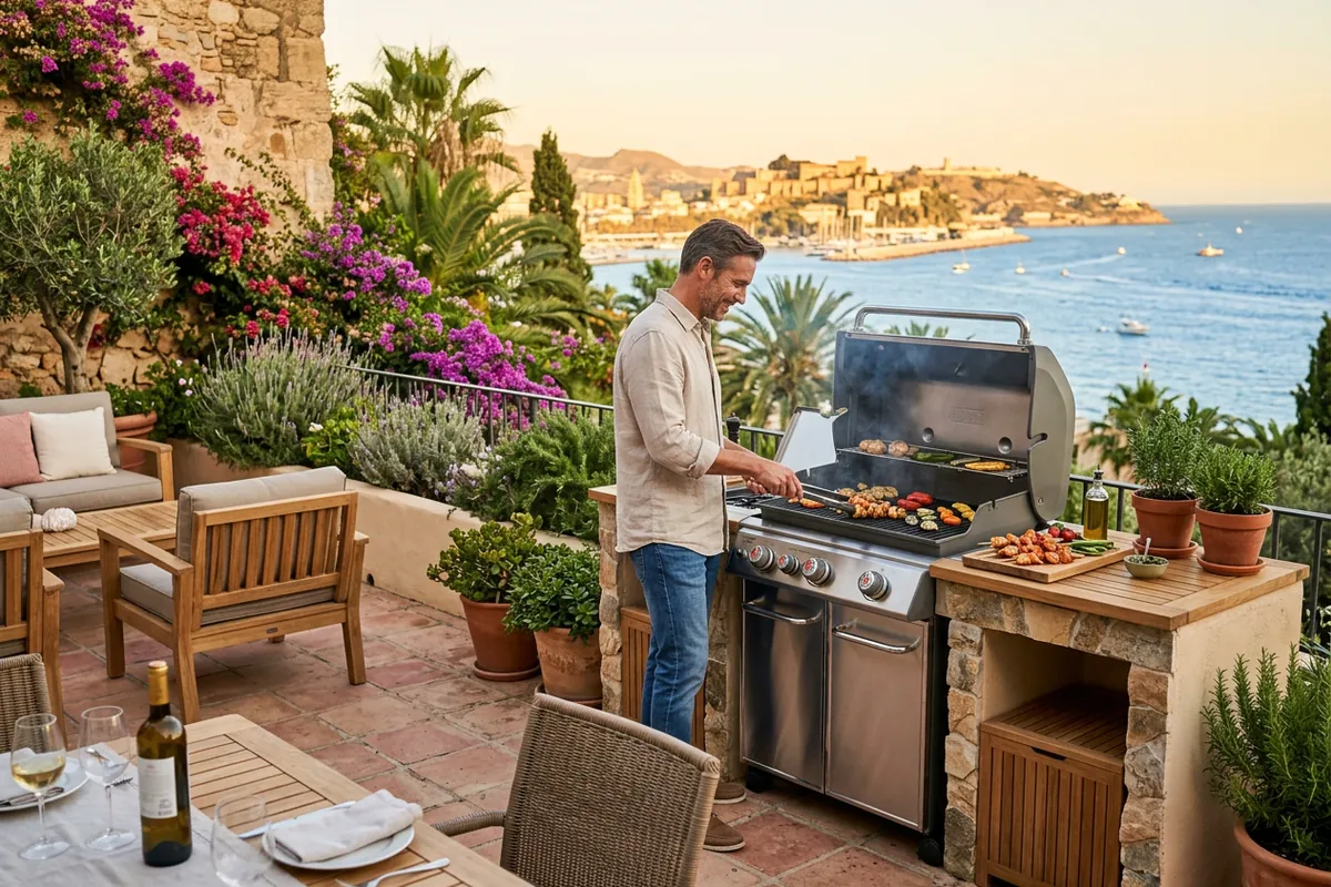 Gas BBQs setup on a Mediterranean terrace in Málaga, Costa del Sol