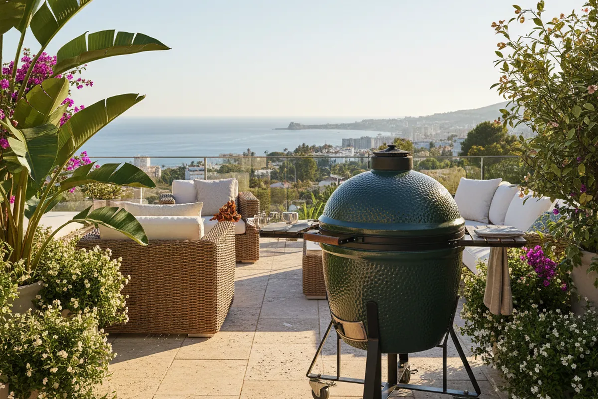 Kamado BBQs setup on a Mediterranean terrace in Málaga, Costa del Sol