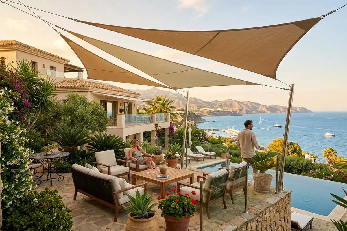 Shade Sails setup on a Mediterranean terrace in Málaga, Costa del Sol