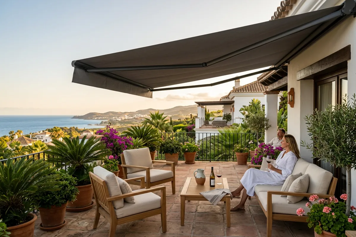 Awnings & Toldos setup on a Mediterranean terrace in Manilva, Costa del Sol