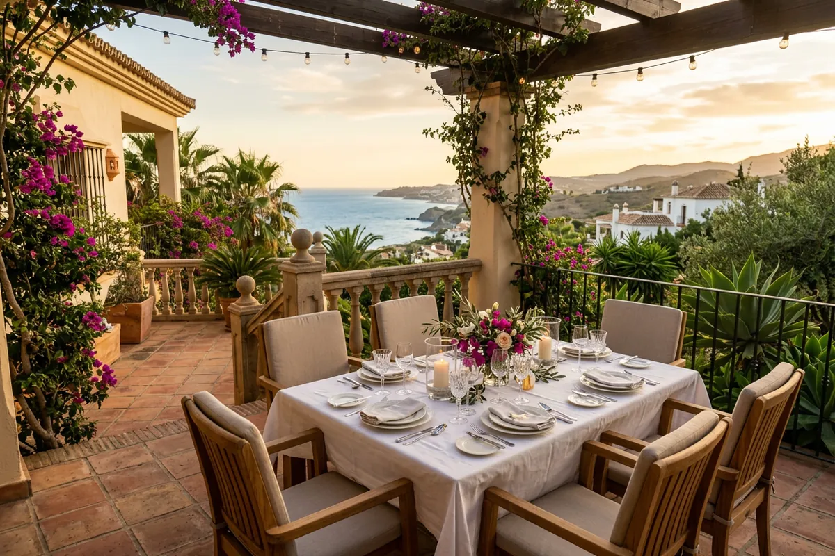 Outdoor Dining Sets setup on a Mediterranean terrace in Manilva, Costa del Sol