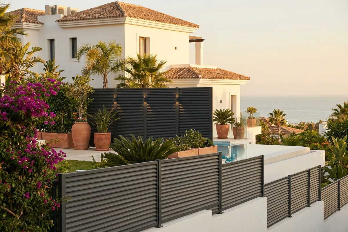 Garden Fencing & Privacy Screens setup on a Mediterranean terrace in Manilva, Costa del Sol