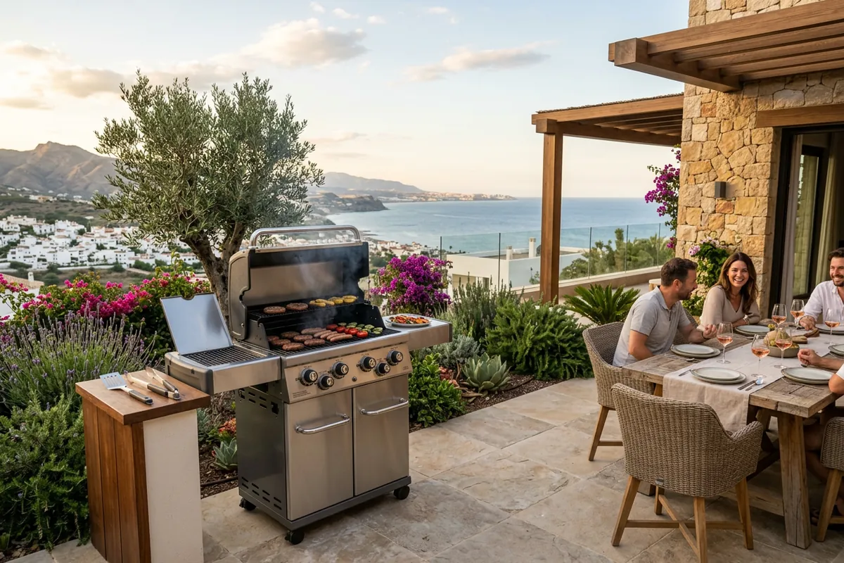 Gas BBQs setup on a Mediterranean terrace in Manilva, Costa del Sol