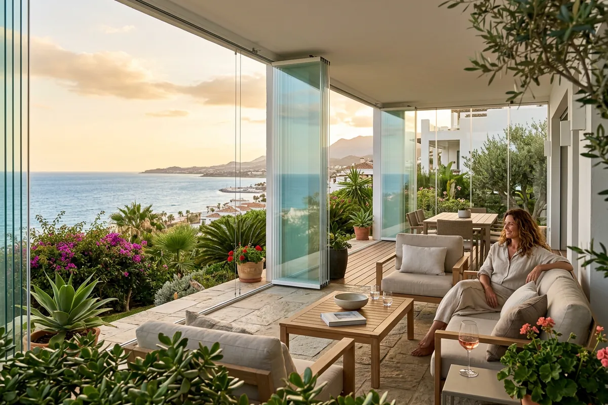 Glass Curtains & Glass Rooms setup on a Mediterranean terrace in Manilva, Costa del Sol