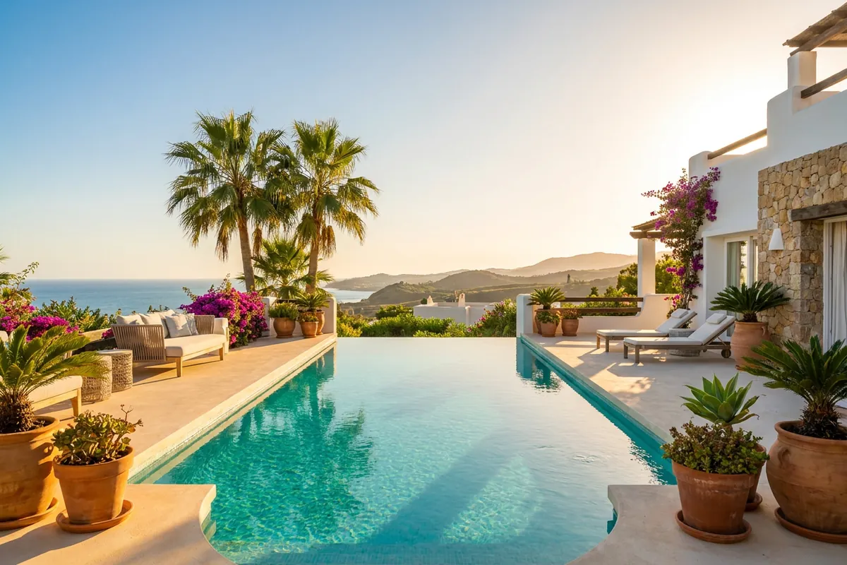 Swimming Pools setup on a Mediterranean terrace in Manilva, Costa del Sol