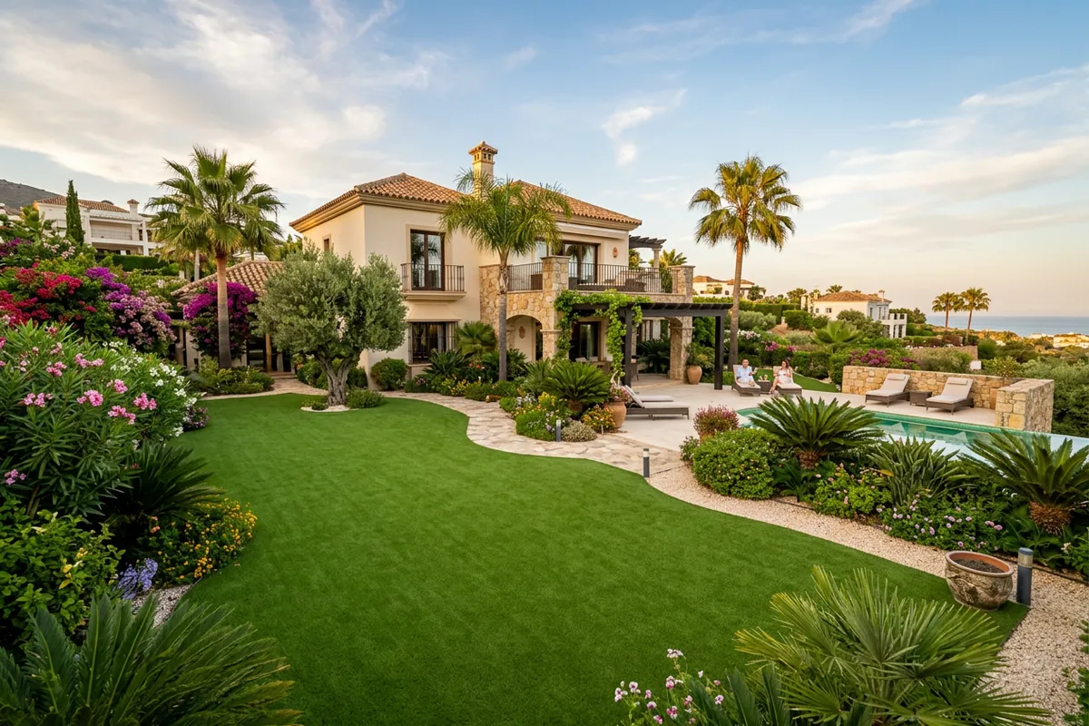 Artificial Grass & Landscaping setup on a Mediterranean terrace in Marbella, Costa del Sol