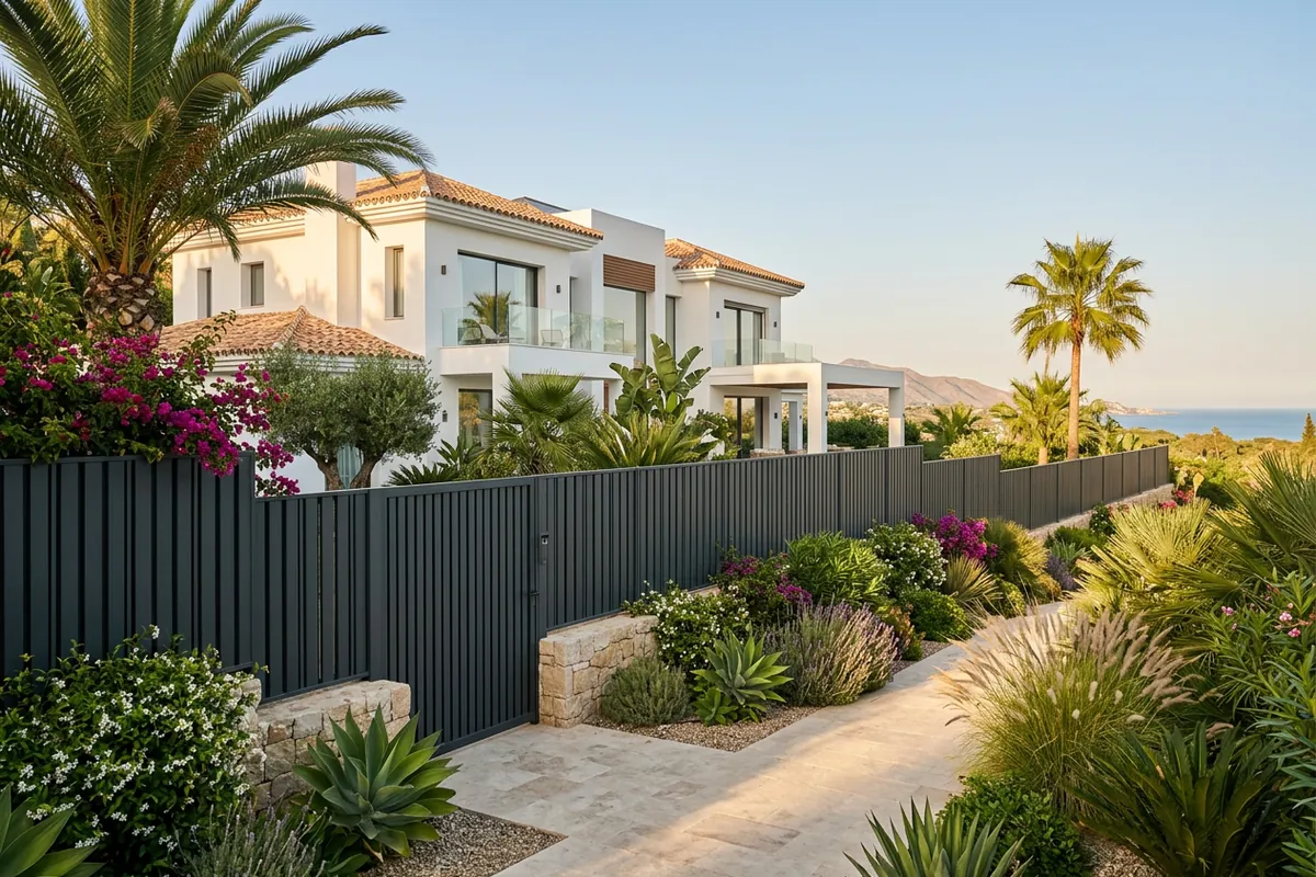 Garden Fencing & Privacy Screens setup on a Mediterranean terrace in Marbella, Costa del Sol