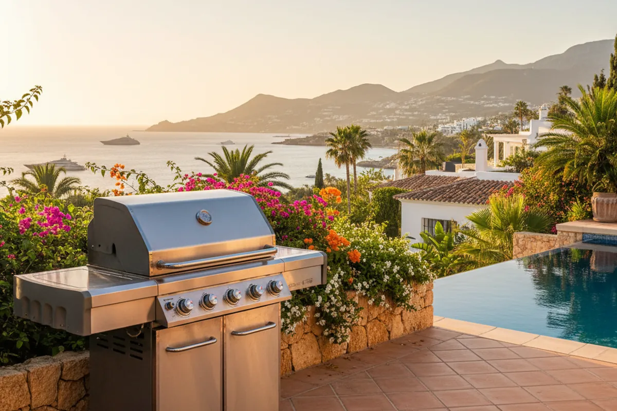 Gas BBQs setup on a Mediterranean terrace in Marbella, Costa del Sol