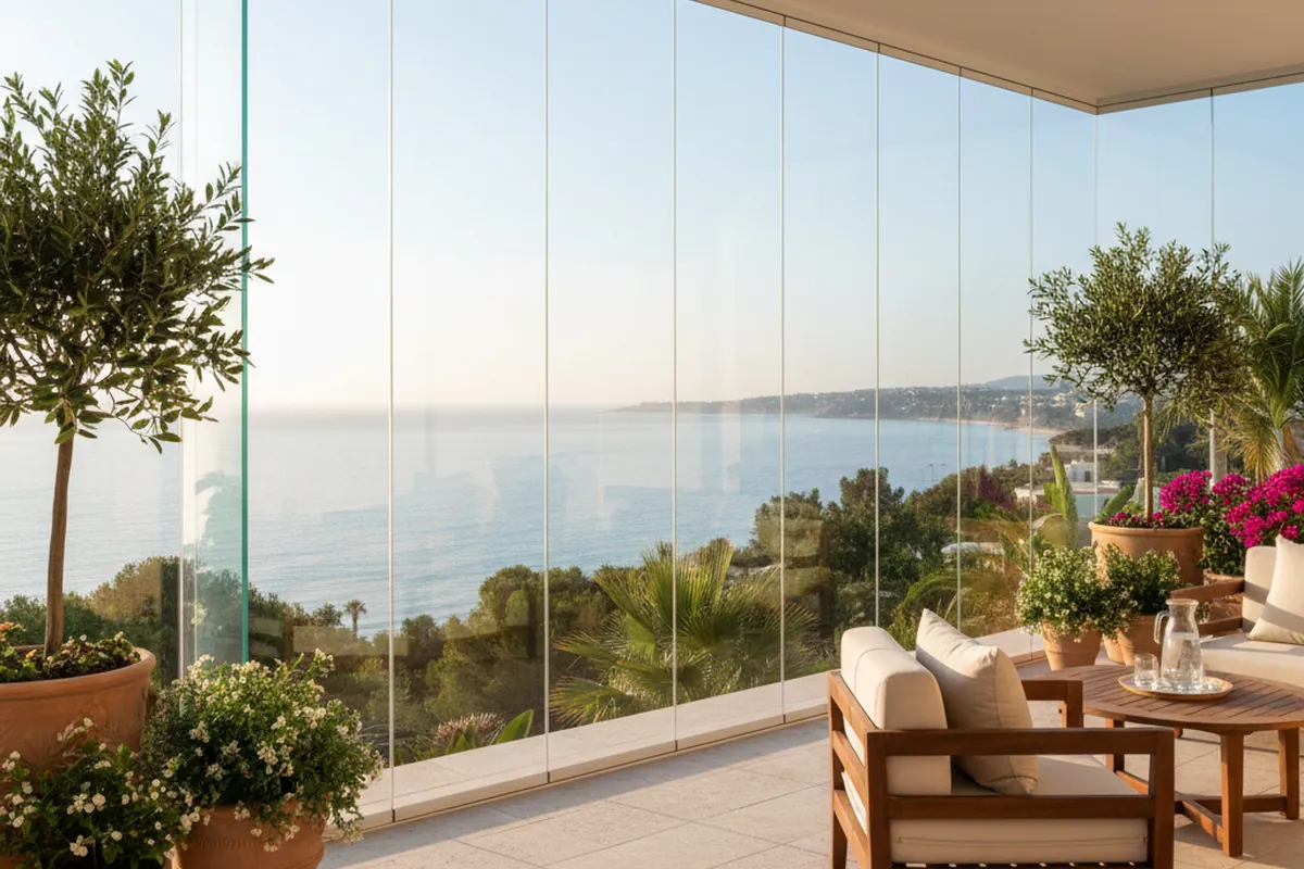 Glass Curtains & Glass Rooms setup on a Mediterranean terrace in Marbella, Costa del Sol