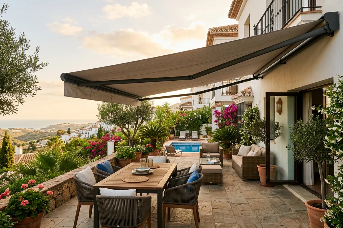 Awnings & Toldos setup on a Mediterranean terrace in Mijas, Costa del Sol