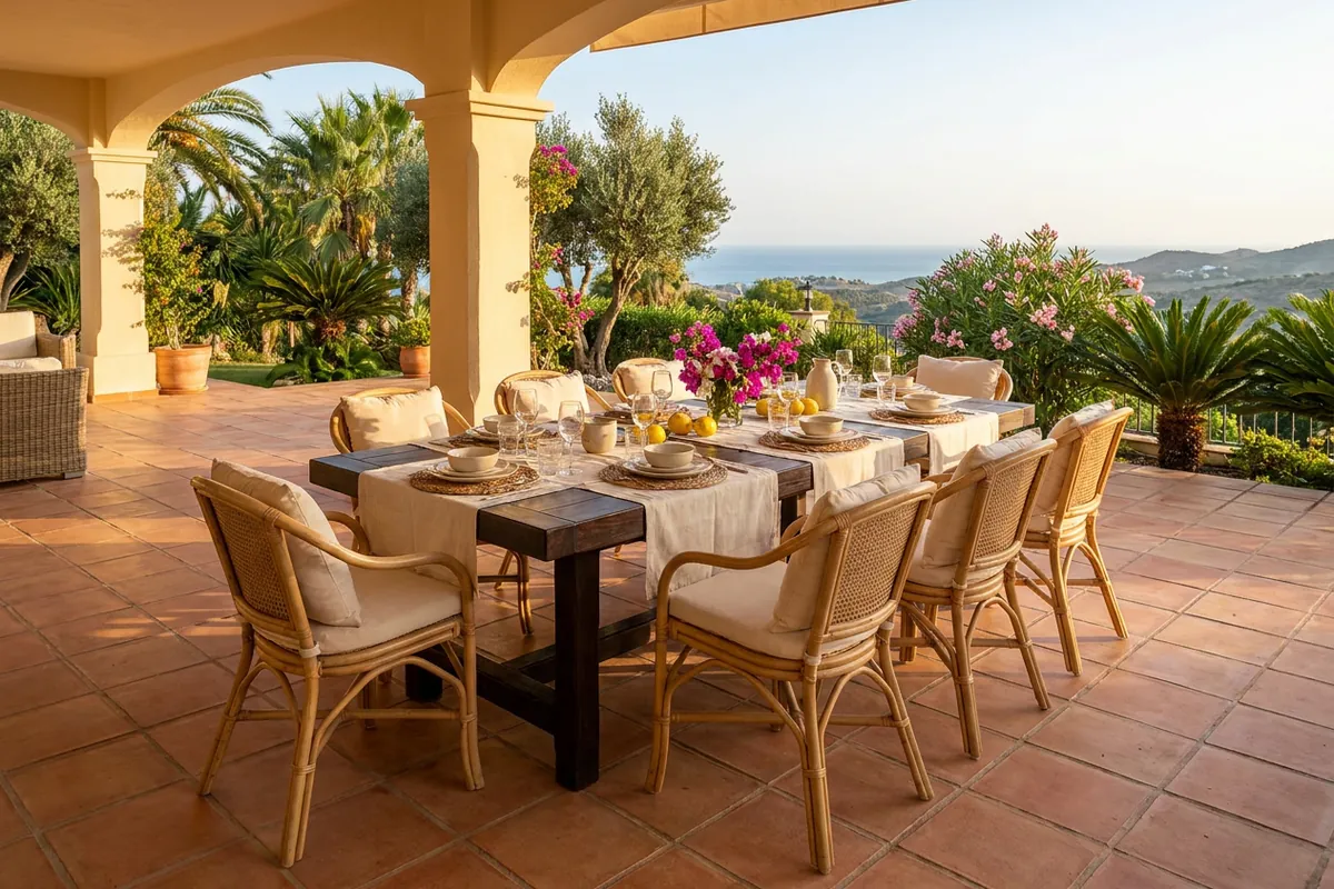 Outdoor Dining Sets setup on a Mediterranean terrace in Mijas, Costa del Sol