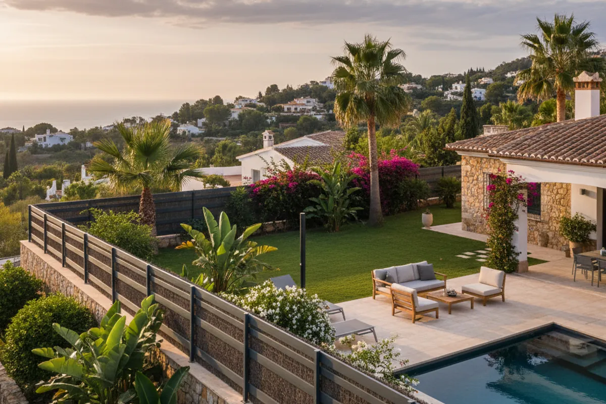 Garden Fencing & Privacy Screens setup on a Mediterranean terrace in Mijas, Costa del Sol