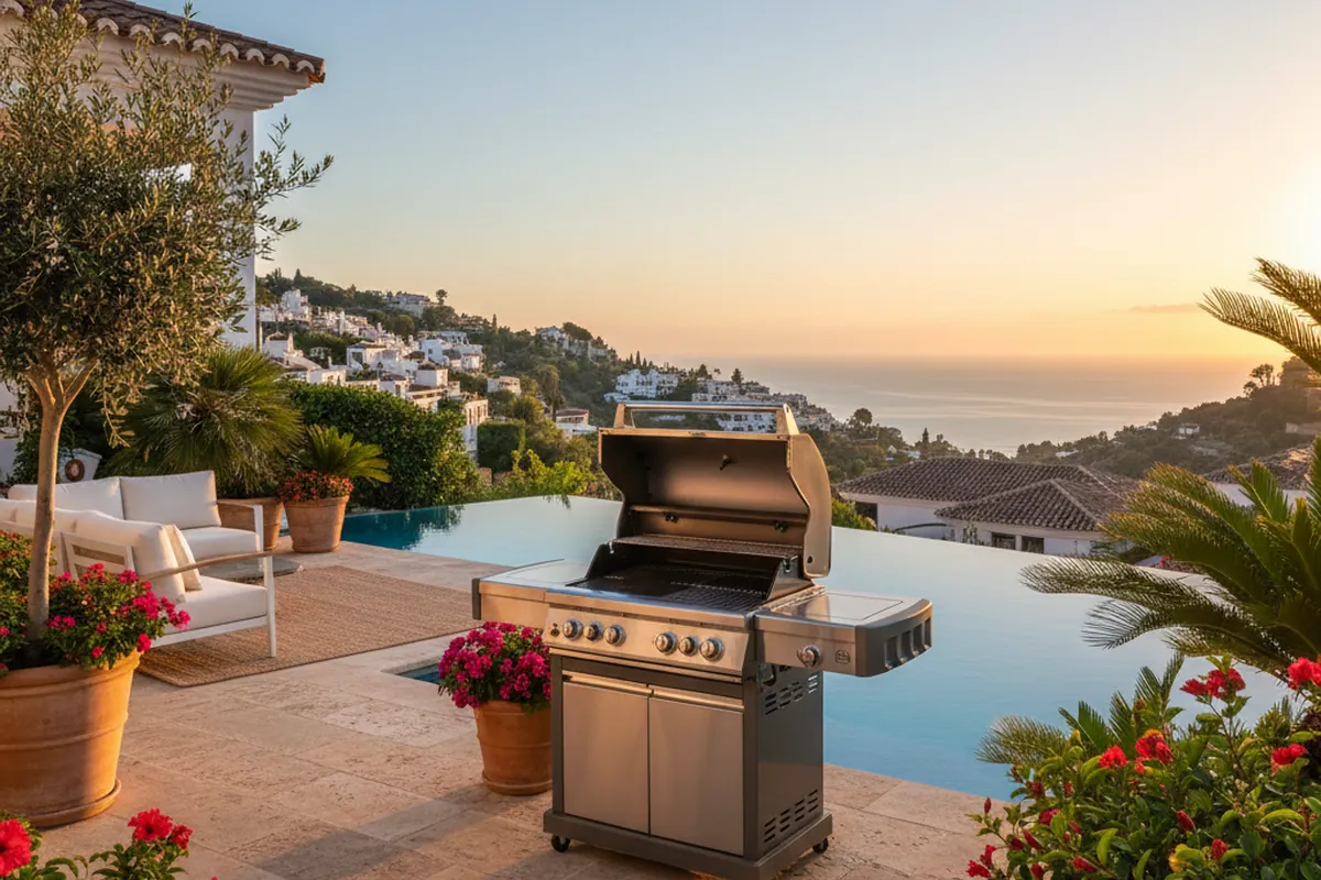 Gas BBQs setup on a Mediterranean terrace in Mijas, Costa del Sol
