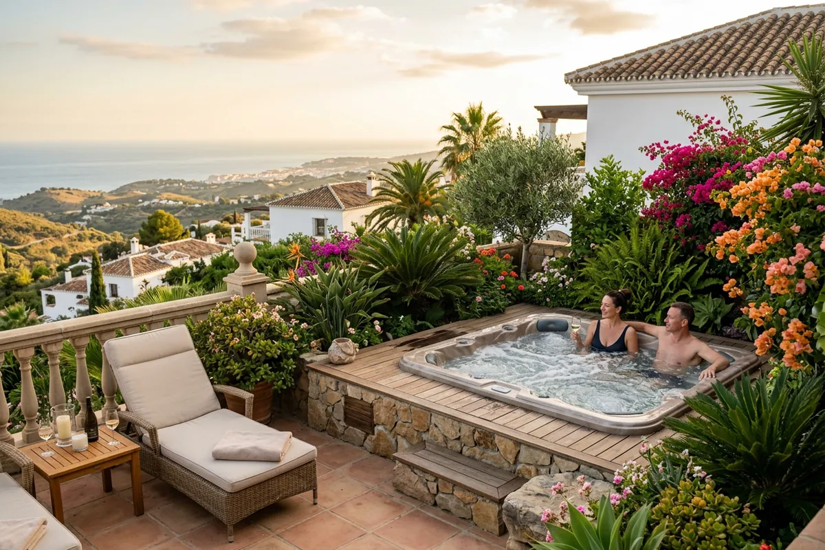 Hot Tubs & Swim Spas setup on a Mediterranean terrace in Mijas, Costa del Sol