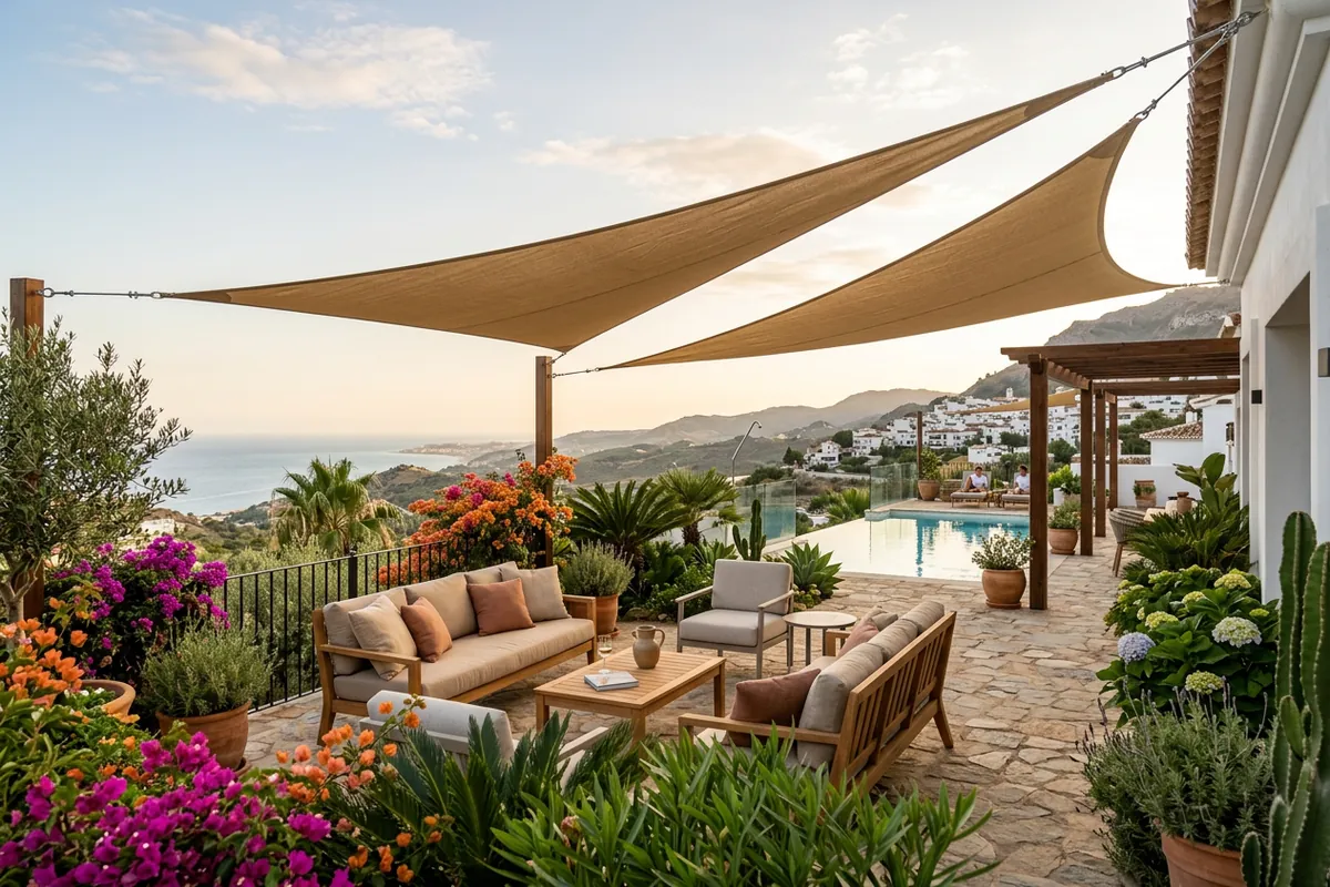 Shade Sails setup on a Mediterranean terrace in Mijas, Costa del Sol