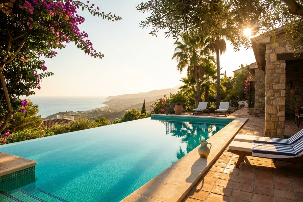 Swimming Pools setup on a Mediterranean terrace in Mijas, Costa del Sol