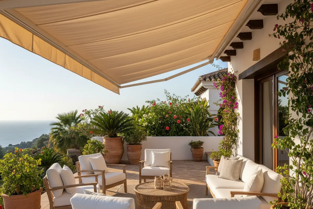 Awnings & Toldos setup on a Mediterranean terrace in Nerja, Costa del Sol