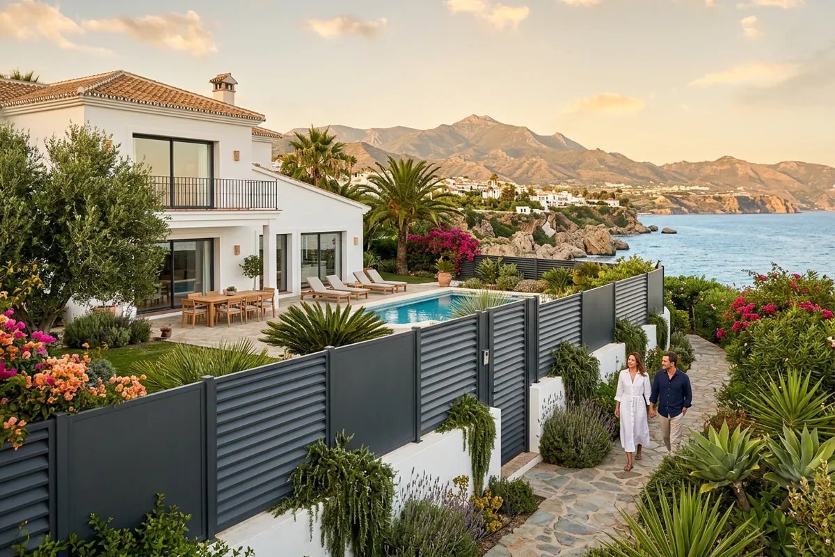 Garden Fencing & Privacy Screens setup on a Mediterranean terrace in Nerja, Costa del Sol