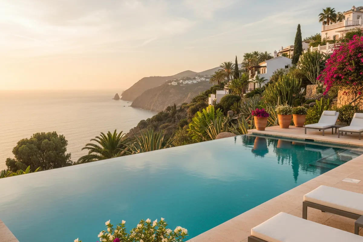 Swimming Pools setup on a Mediterranean terrace in Nerja, Costa del Sol