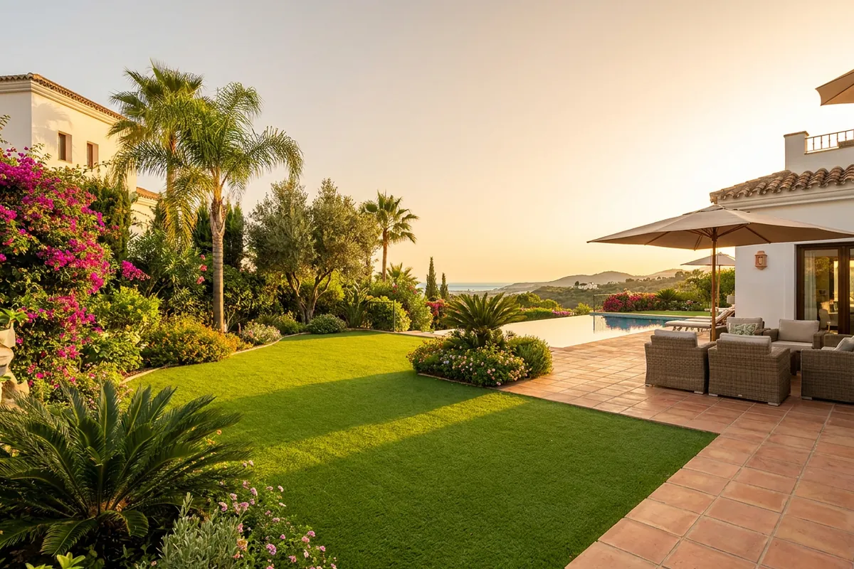 Artificial Grass & Landscaping setup on a Mediterranean terrace in Nueva Andalucía, Costa del Sol